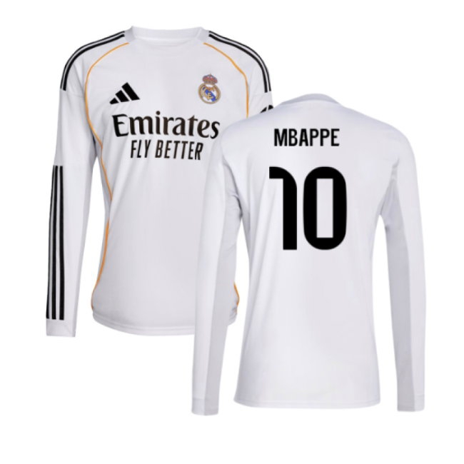 2025-2026 Real Madrid Long Sleeve Home Shirt (Mbappe 10) — Shop Now