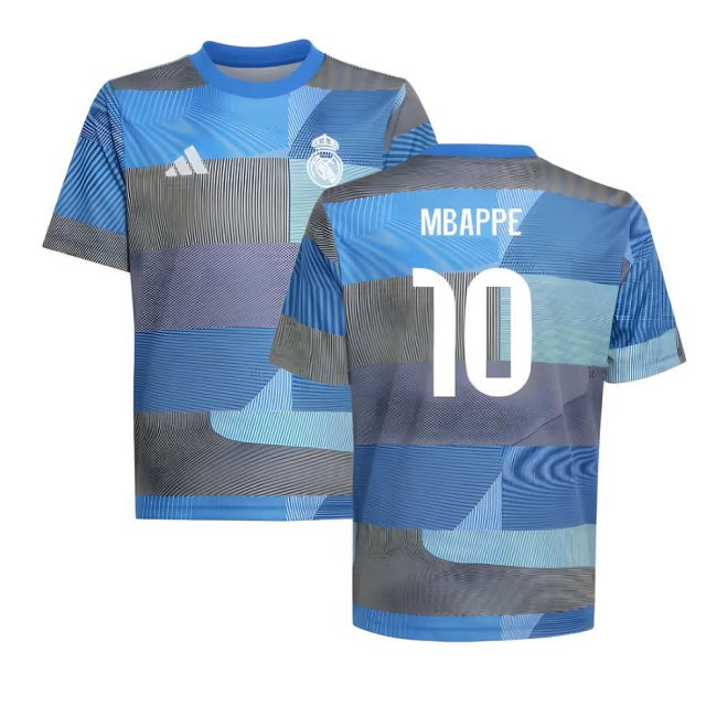 2025-2026 Real Madrid Pre-Match Shirt (Blue) - Kids (Mbappe 10) — Buy Online
