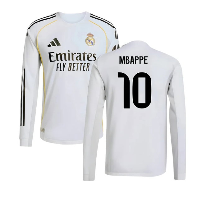 2025-2026 Real Madrid Player Version Long Sleeve Home Shirt (Mbappe 10) — Shop Online