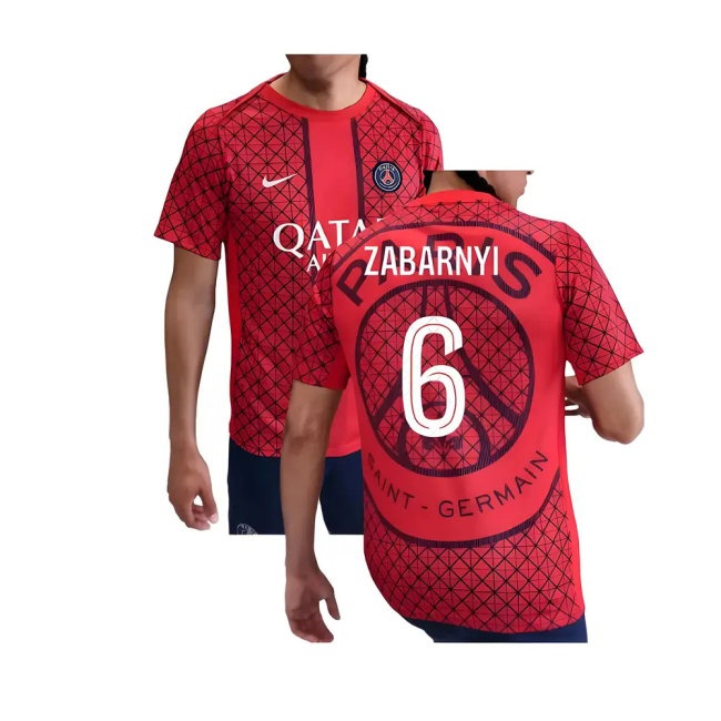 2025-2026 PSG Academy Pro Away Pre Match Shirt (Red) (Zabarnyi 6) — Shop Online