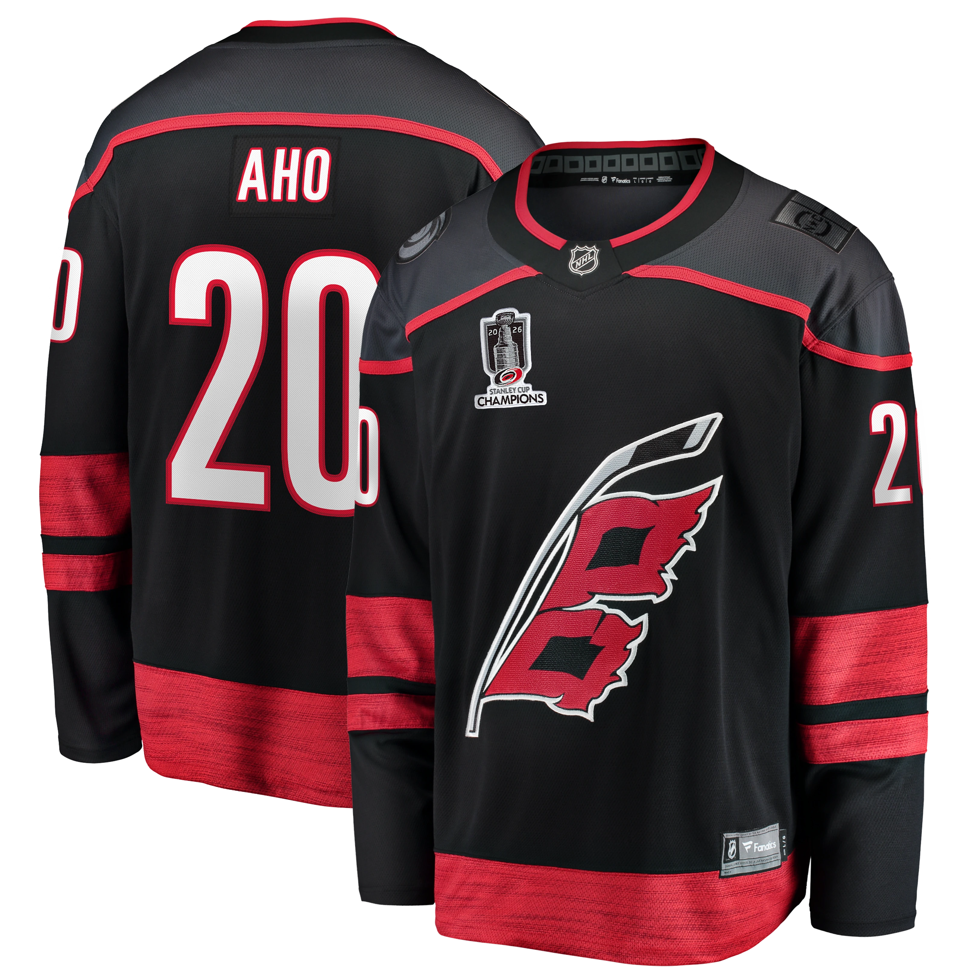Sebastian Aho Carolina Hurricanes 2026 Stanley Cup Champions Home Breakaway Jersey - Black