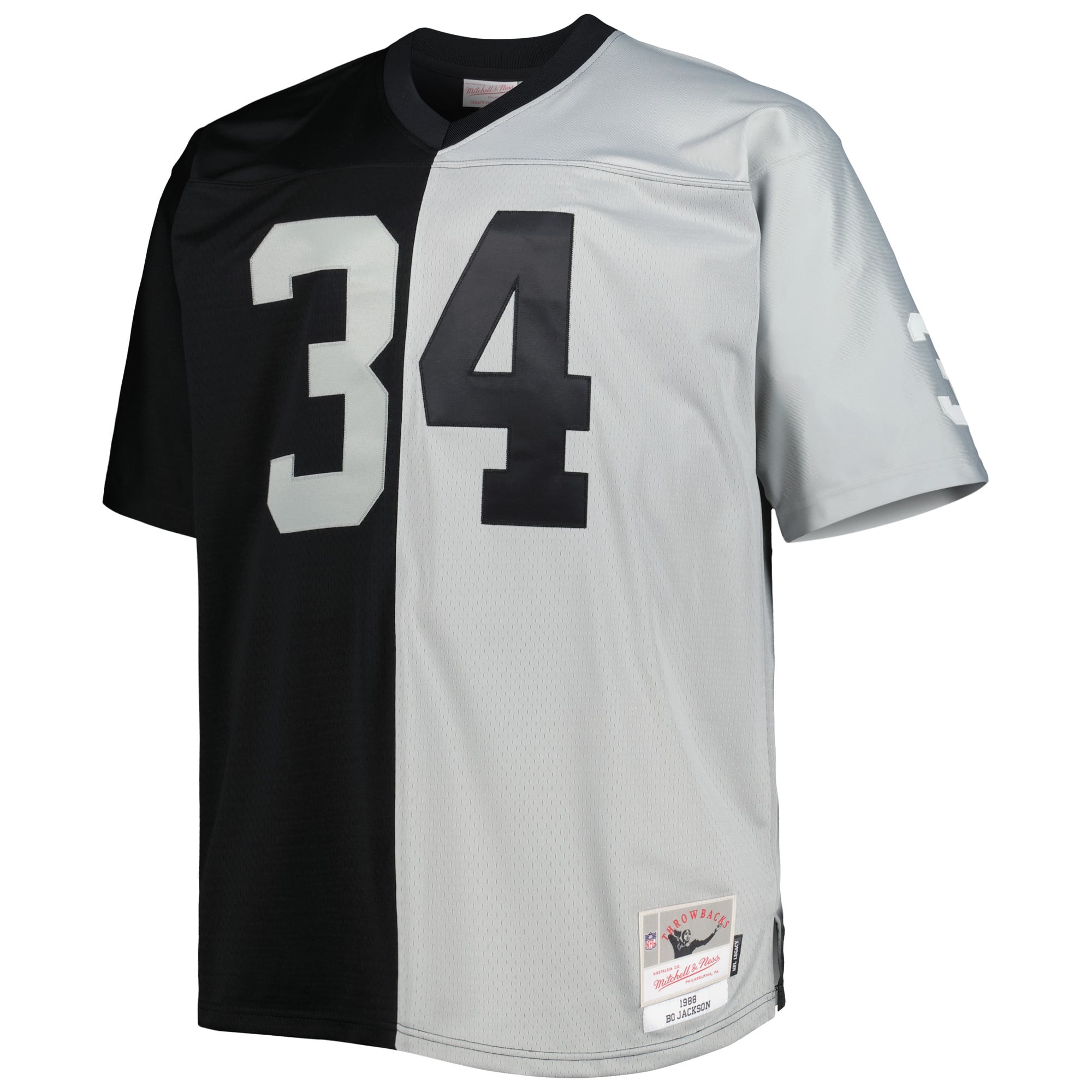 Men's Las Vegas Raiders Bo Jackson Black/Silver Big & Tall Split Legacy Retired Player Replica Jersey