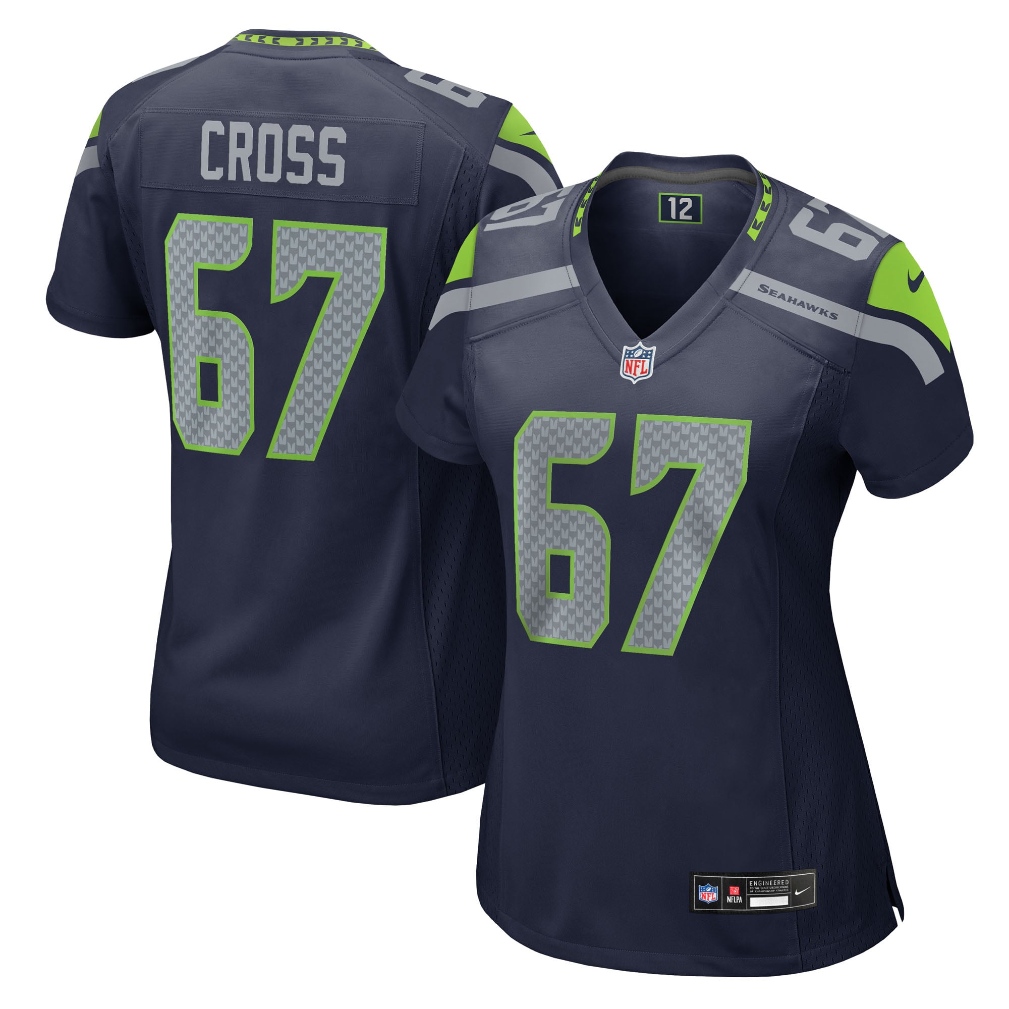 Women's Seattle Seahawks Charles Cross College Navy Team Game Jersey