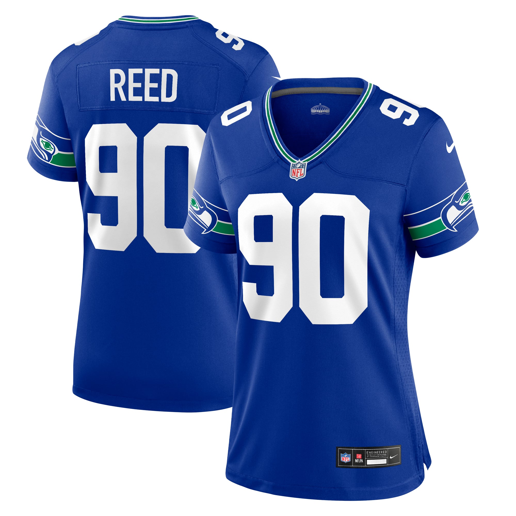 Women's Seattle Seahawks Jarran Reed Royal Throwback Player Game Jersey