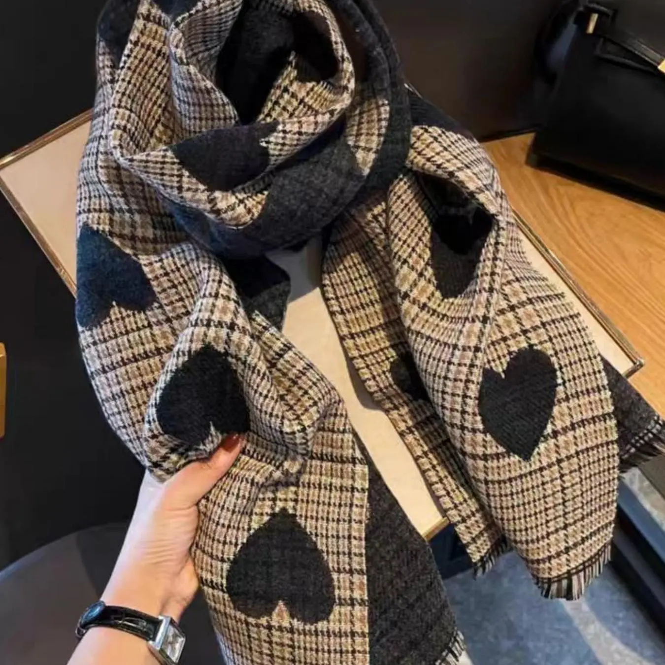 Cozy Heart Plaid Scarf