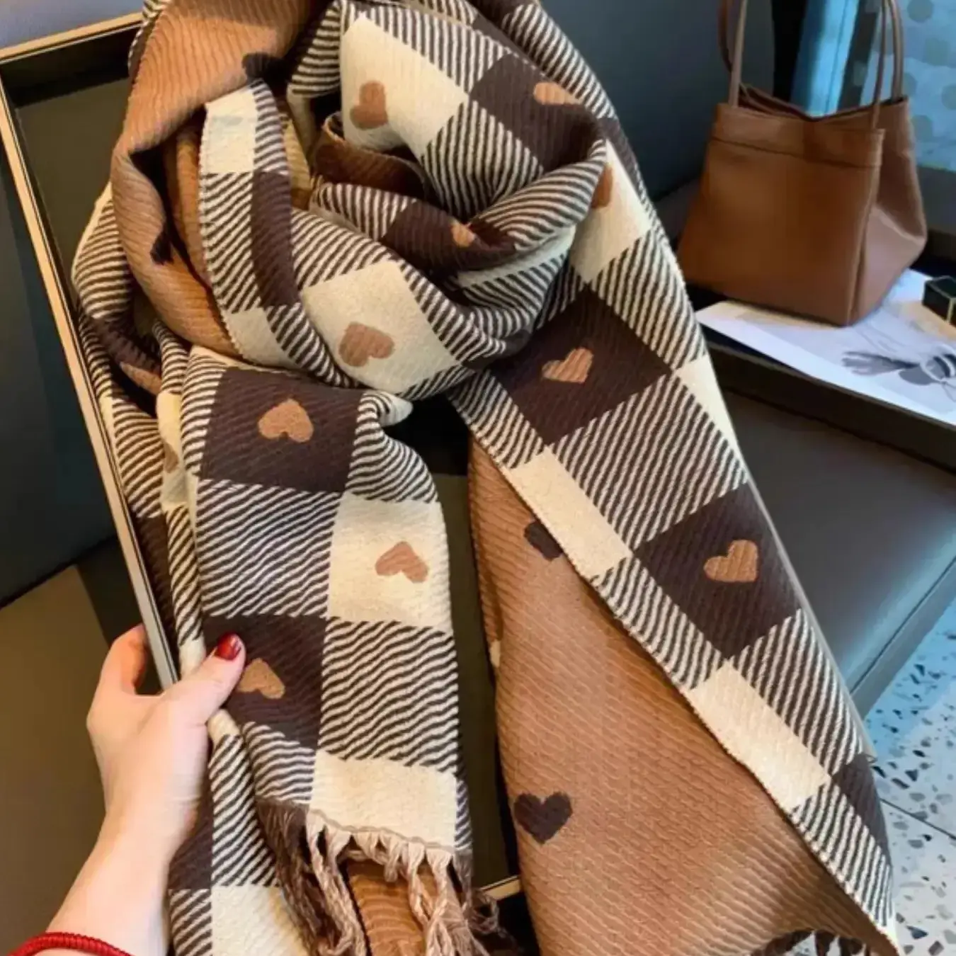 Cozy Heart Plaid Scarf