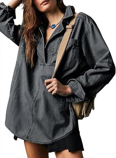 2026 New V-neck Fashionable Design Casual Denim Long-Sleeve Top