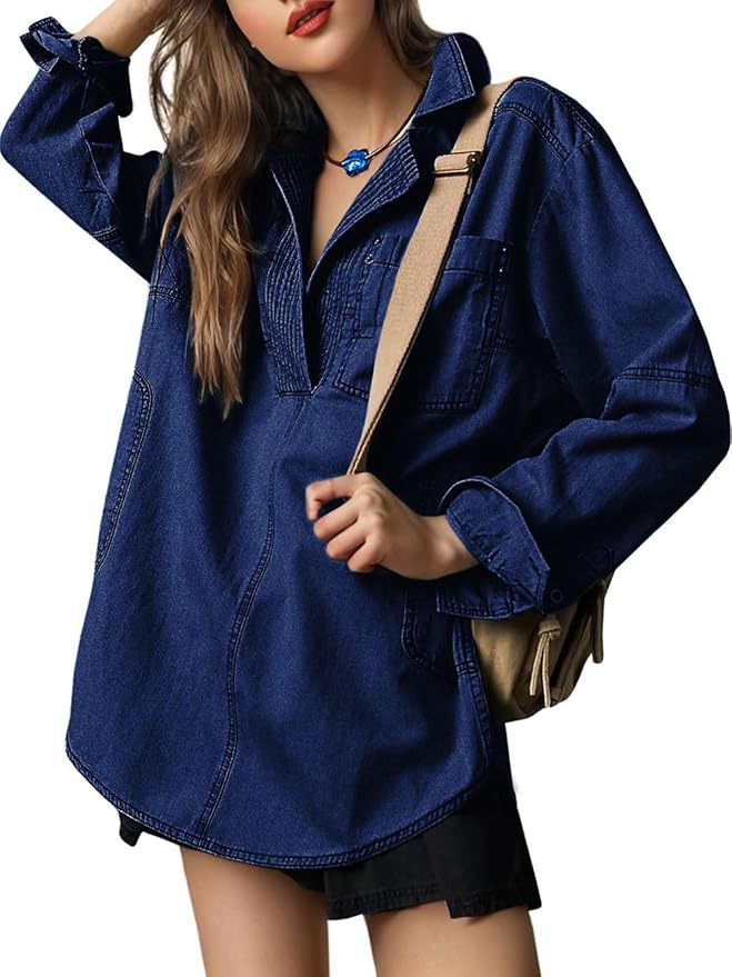 2026 New V-neck Fashionable Design Casual Denim Long-Sleeve Top