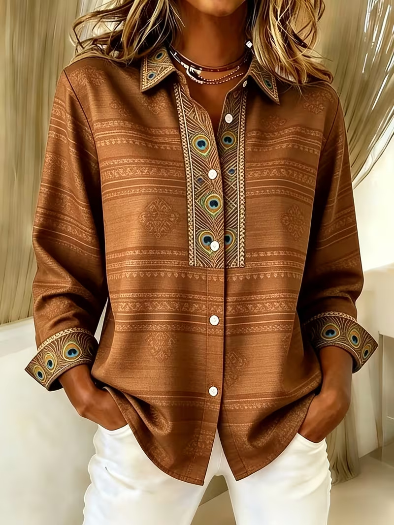 Women Abstract Shirt Collar Long Sleeve Shirt Buckle Regular Sleeve Casual Daily Spring/Fall Top