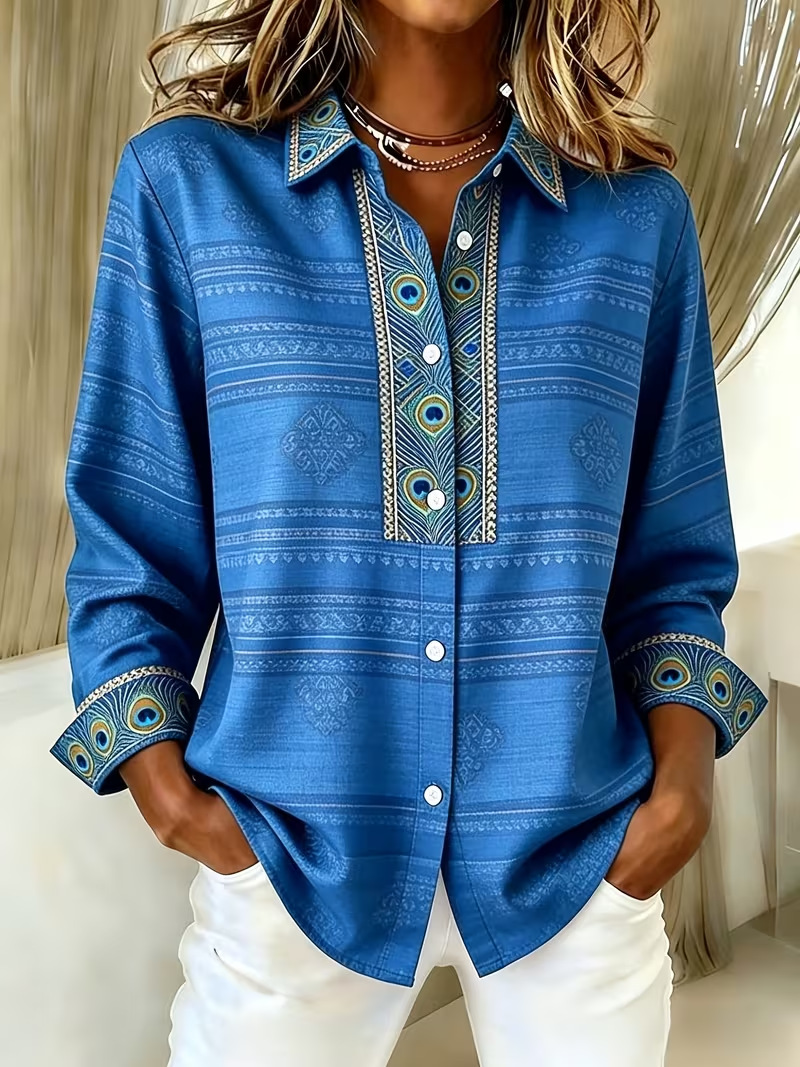 Women Abstract Shirt Collar Long Sleeve Shirt Buckle Regular Sleeve Casual Daily Spring/Fall Top
