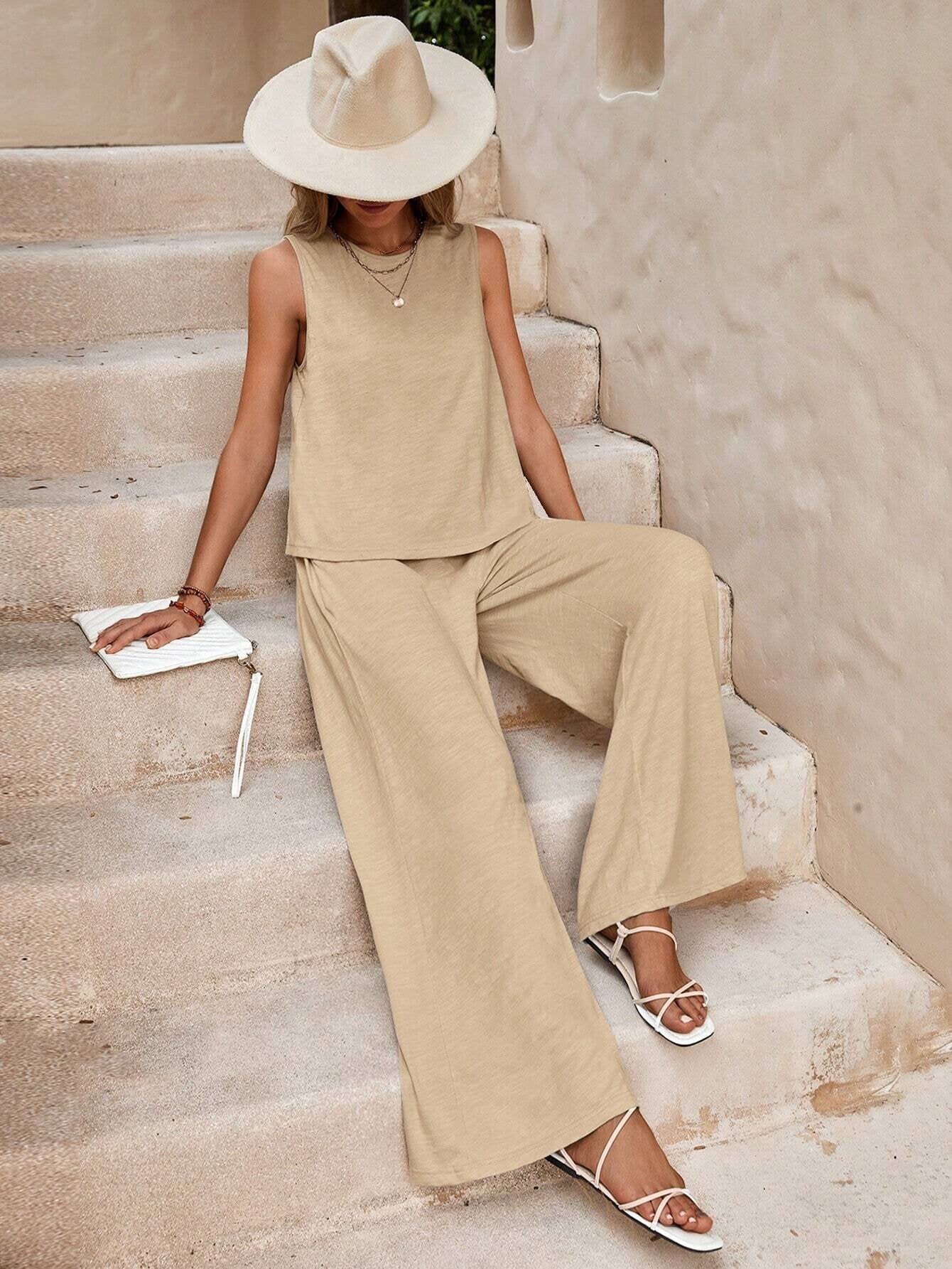 Women's Trendy, Versatile, Loose-Fit Cotton Crew-Neck Pullover Casual Set – Summer 2026 New Arrival