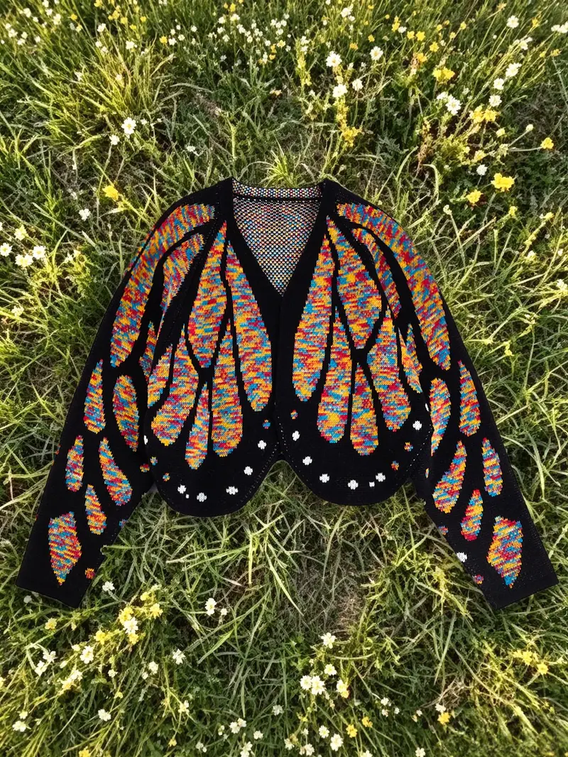 Women's Trendy Butterfly Wings Knit Cardigan, Front Open V Neck, Bat Sleeve Short Design, Casual Fashion Knitwear For Fall Knit Coat for Vacation Parties