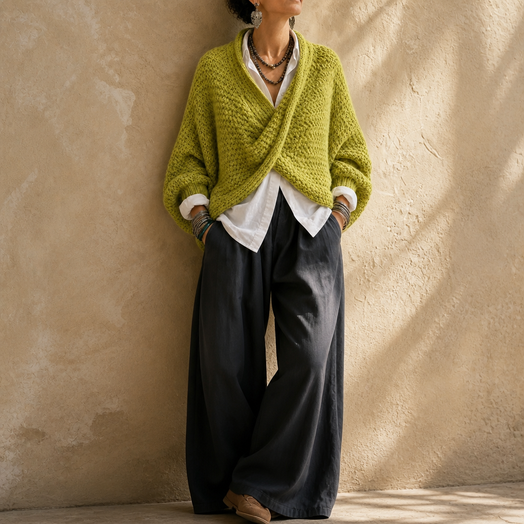 Chunky Knit Crossover V-Neck Sweater