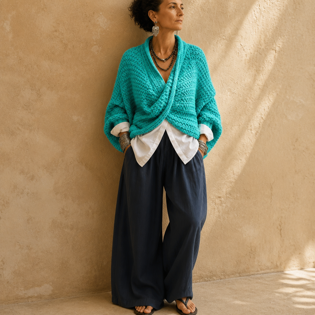 Chunky Knit Crossover V-Neck Sweater