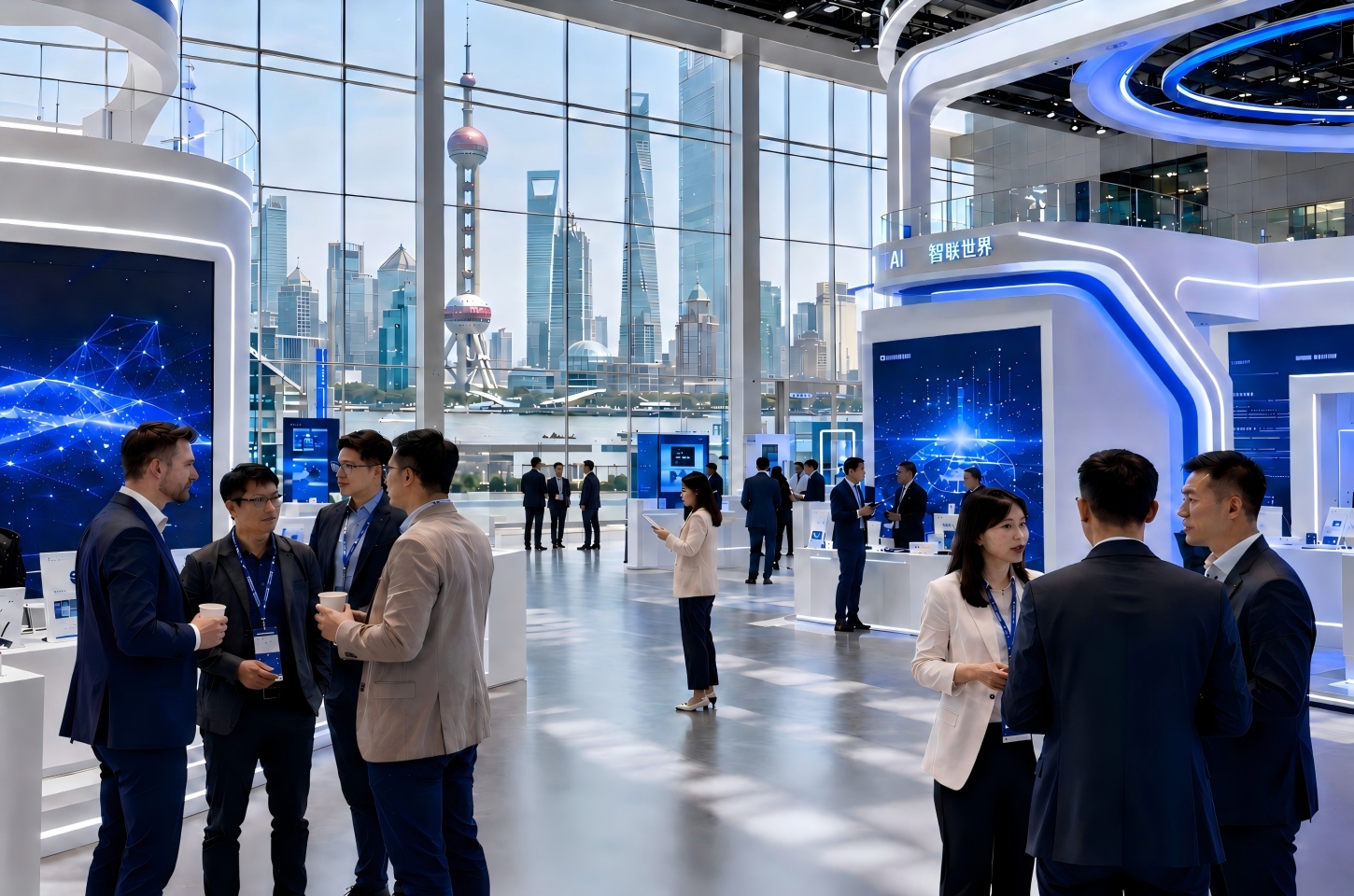 Shanghai AI expo exterior with visitors