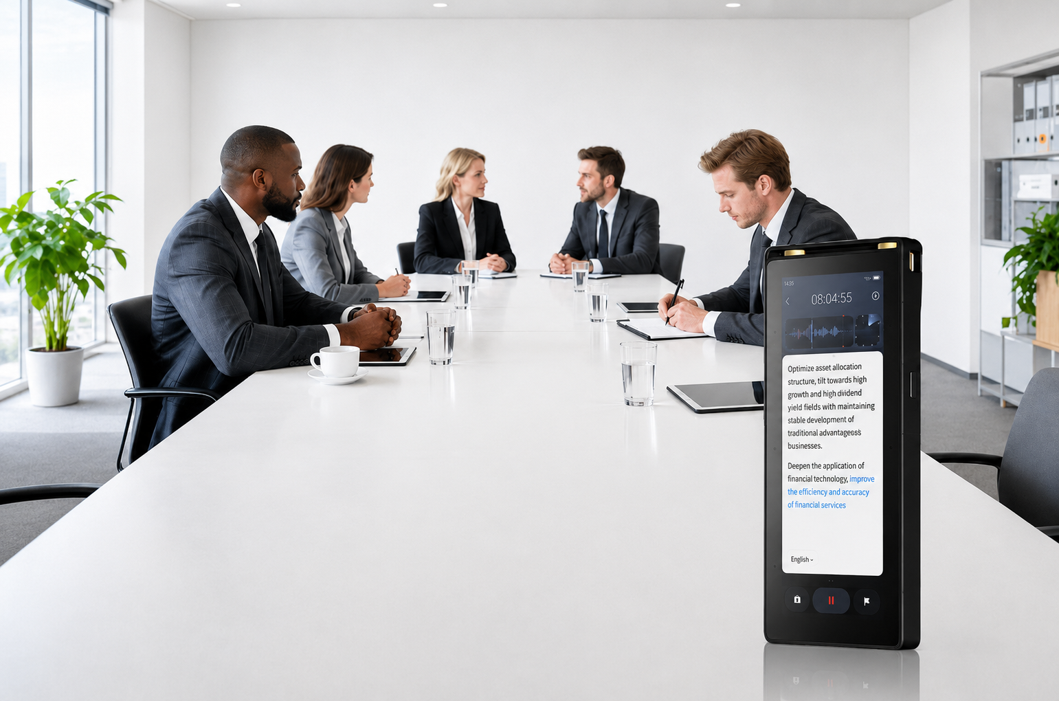 AI voice recorder used in a business meeting