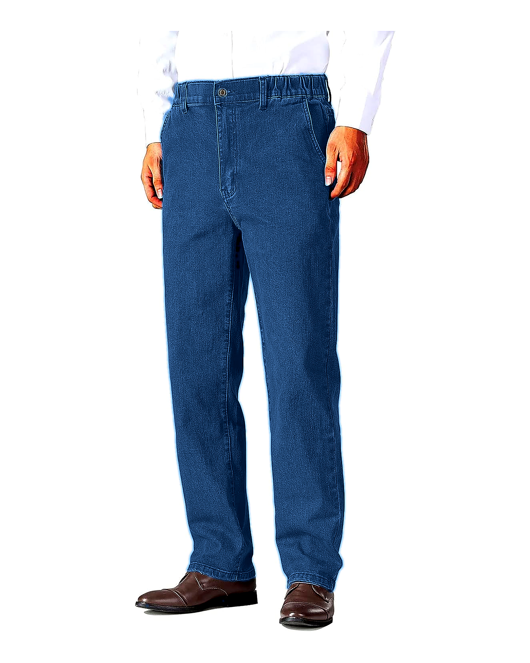 Light Blue Wash elastic waist jeans front view