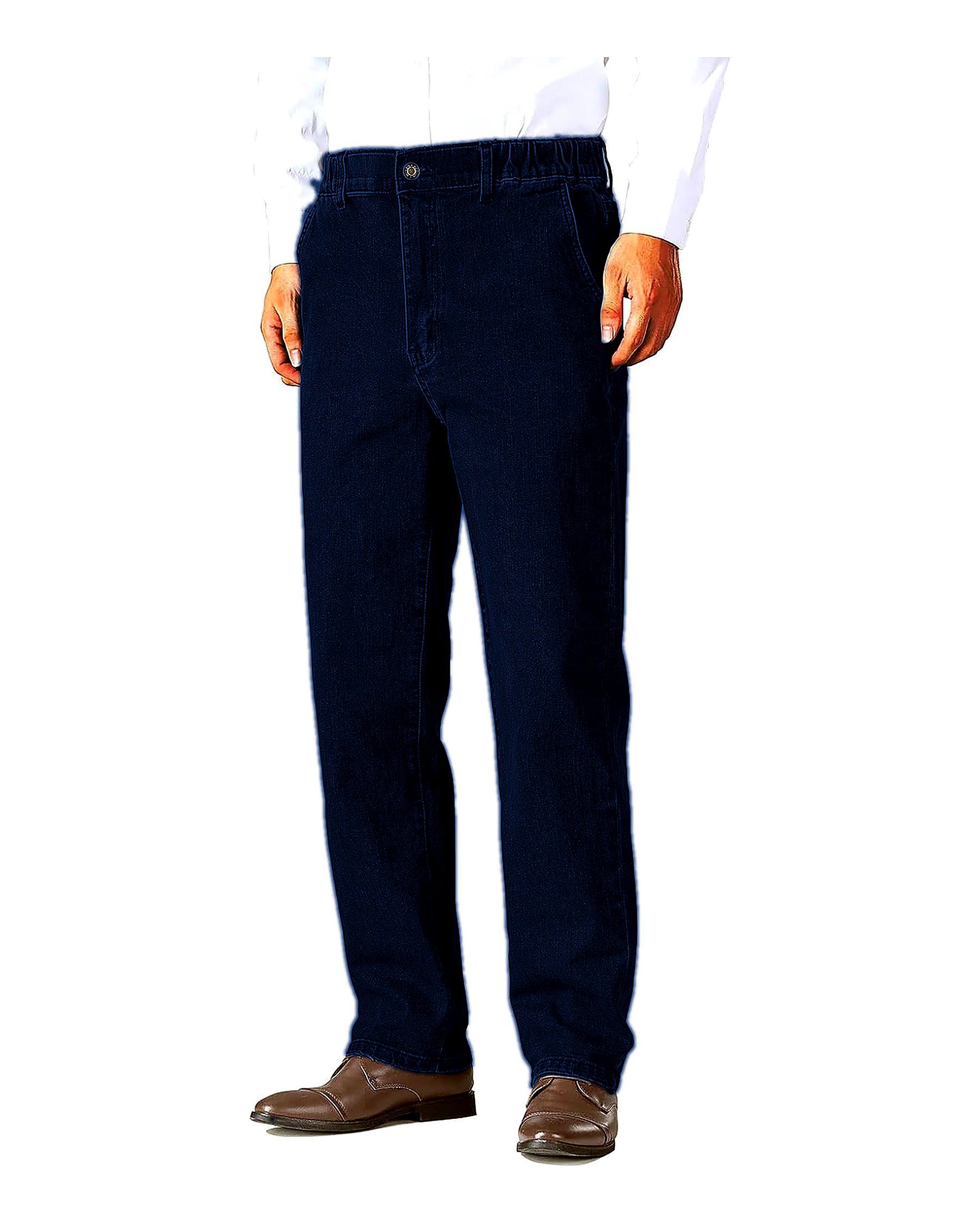 Dark Indigo elastic waist jeans front view