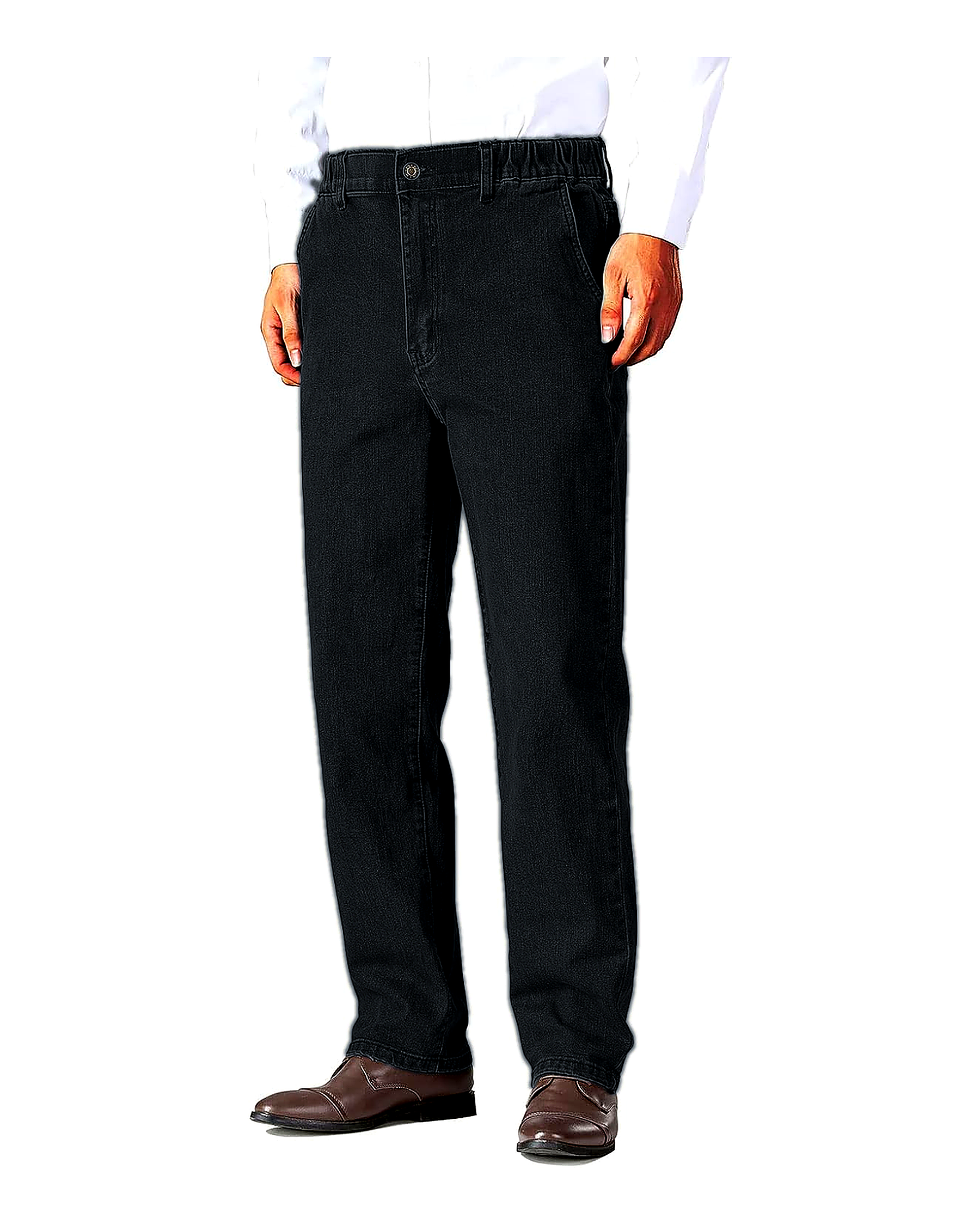 Charcoal Gray elastic waist jeans front view
