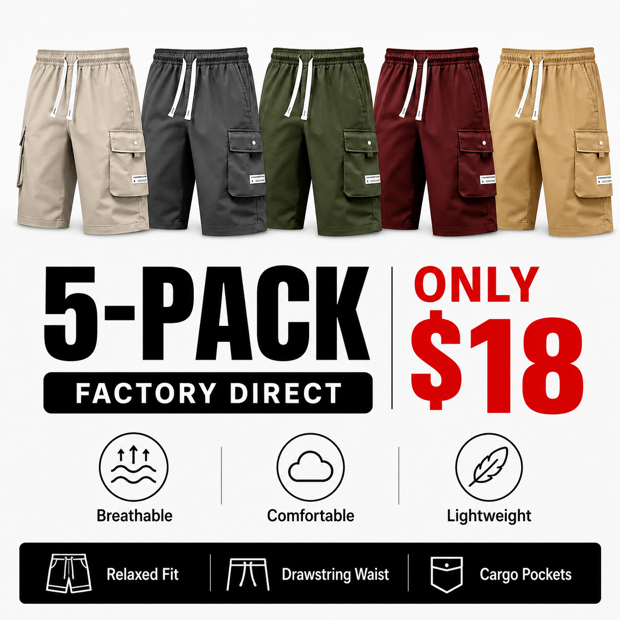 Men's Casual Cargo Calf Shorts