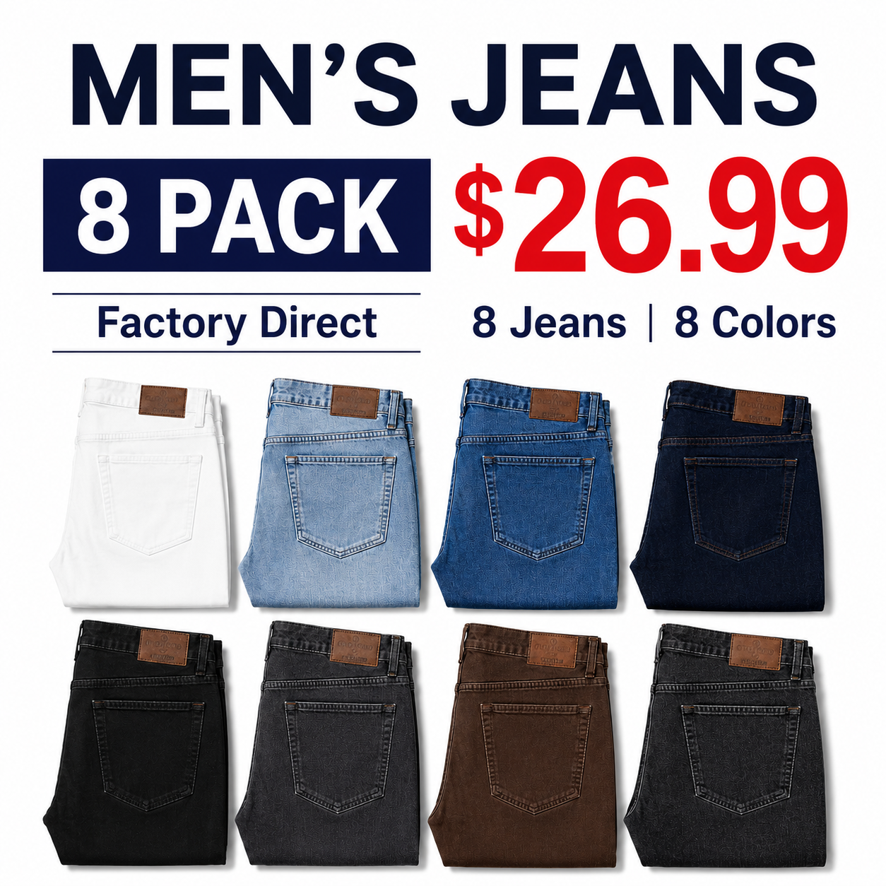 Men's Loose Straight Jeans 8-Pack