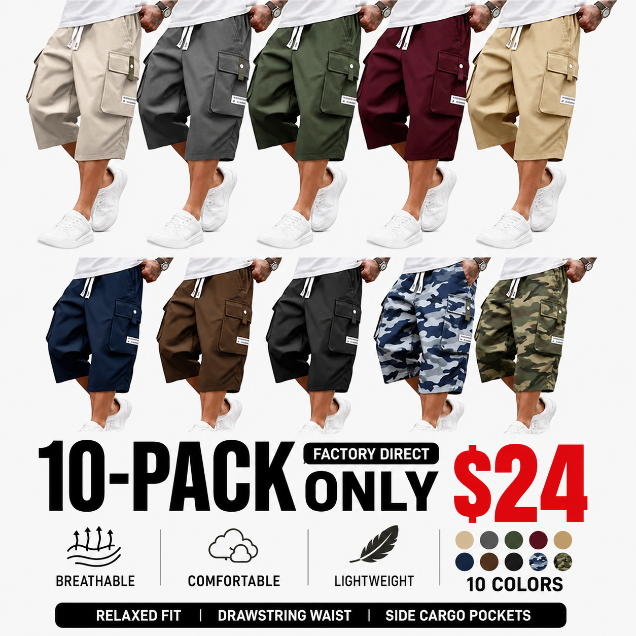 Men's Casual Cargo Calf Shorts