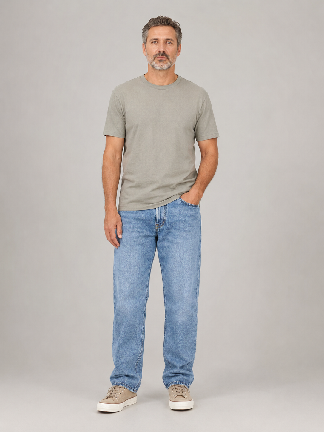 Loose straight jeans front fit view