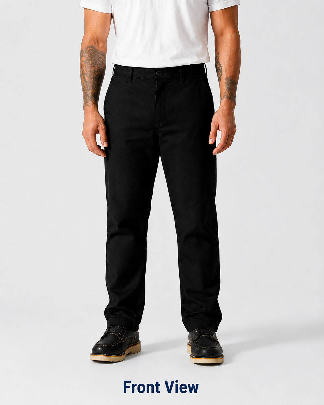 Black straight-leg work pants front view