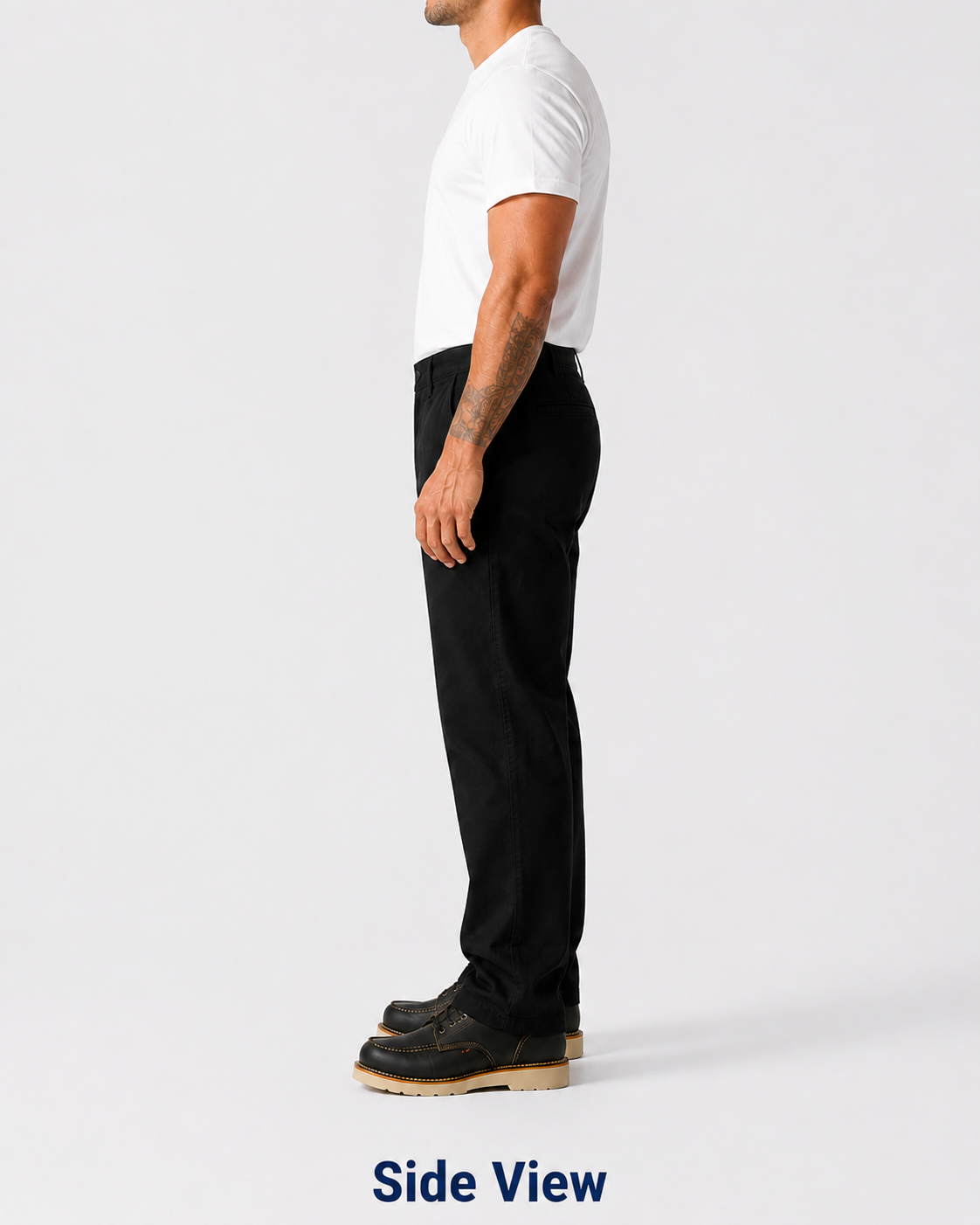 Black straight-leg work pants side view