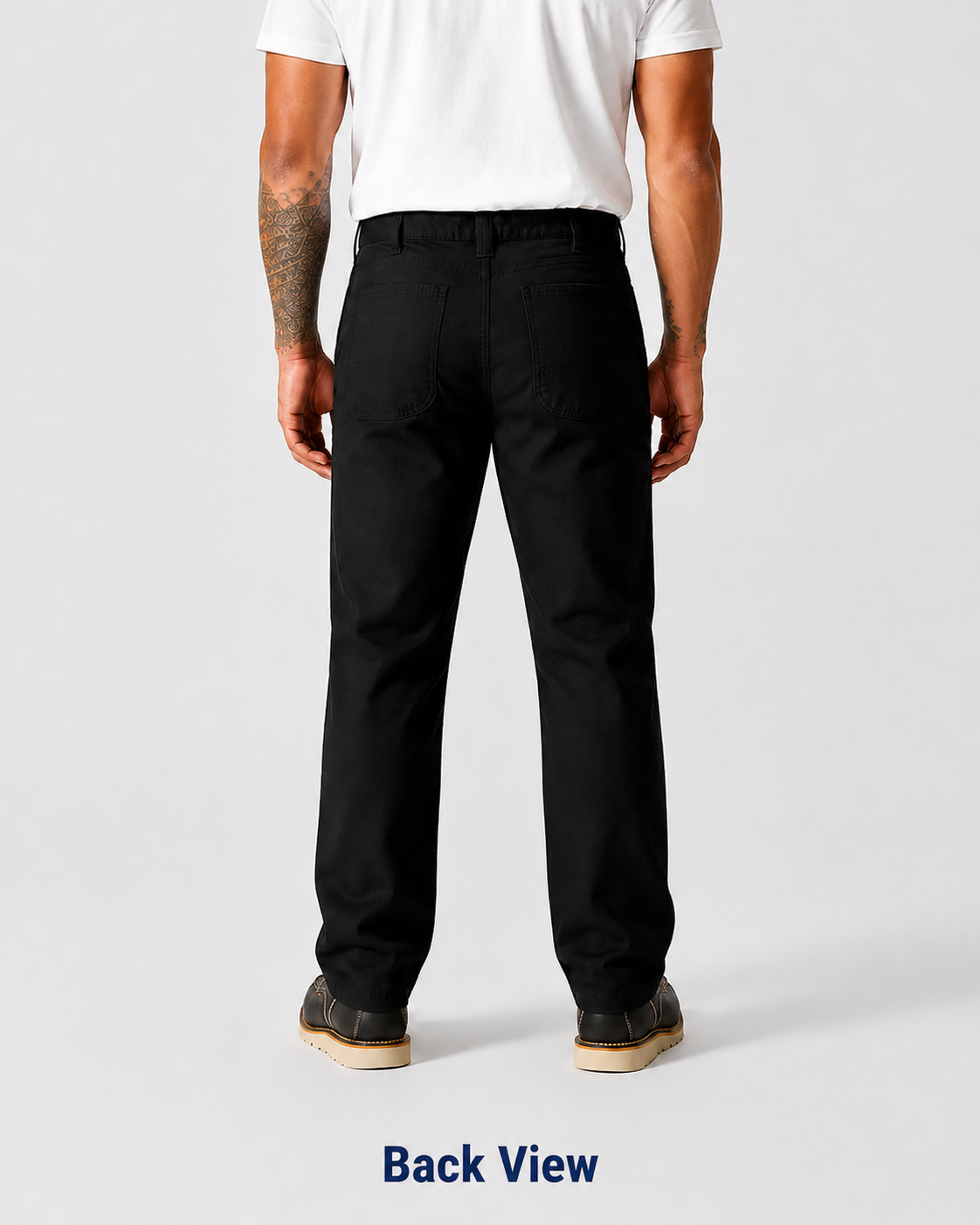 Black straight-leg work pants back view