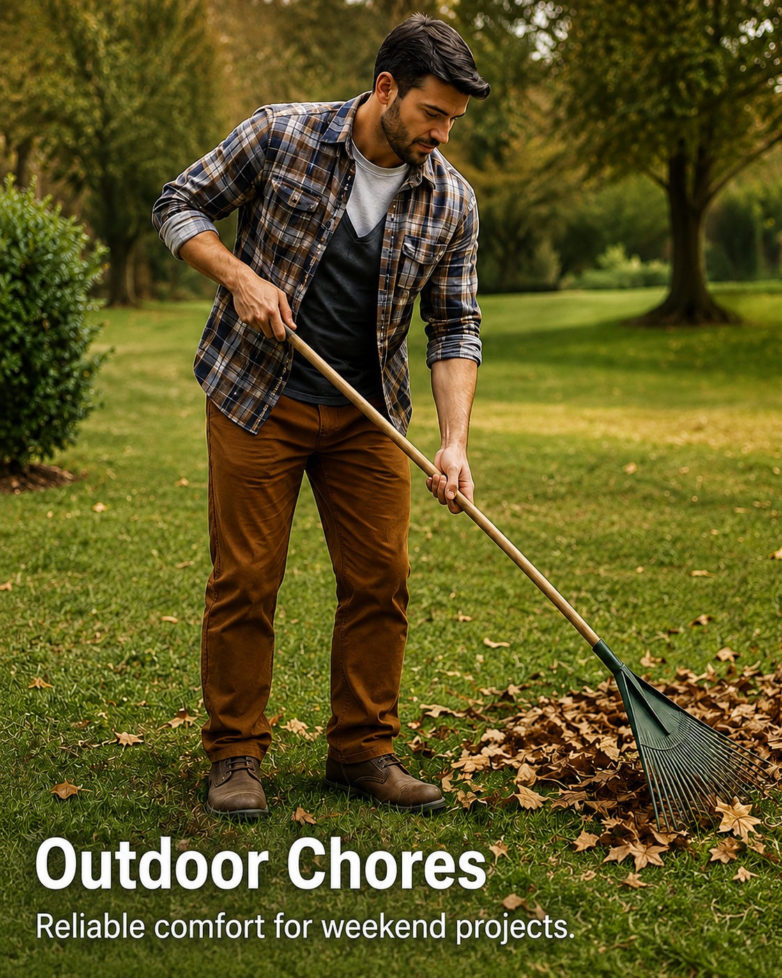 Brown work pants worn for outdoor chores