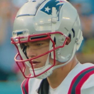 Drake Maye Patriots helmet close-up