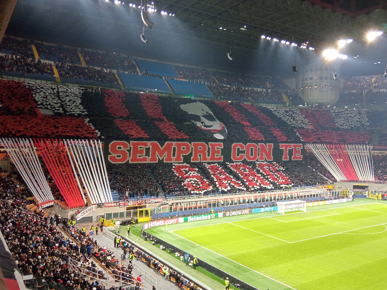 San Siro curva sud packed with fans during a Champions League match between AC Milan and Liverpool
