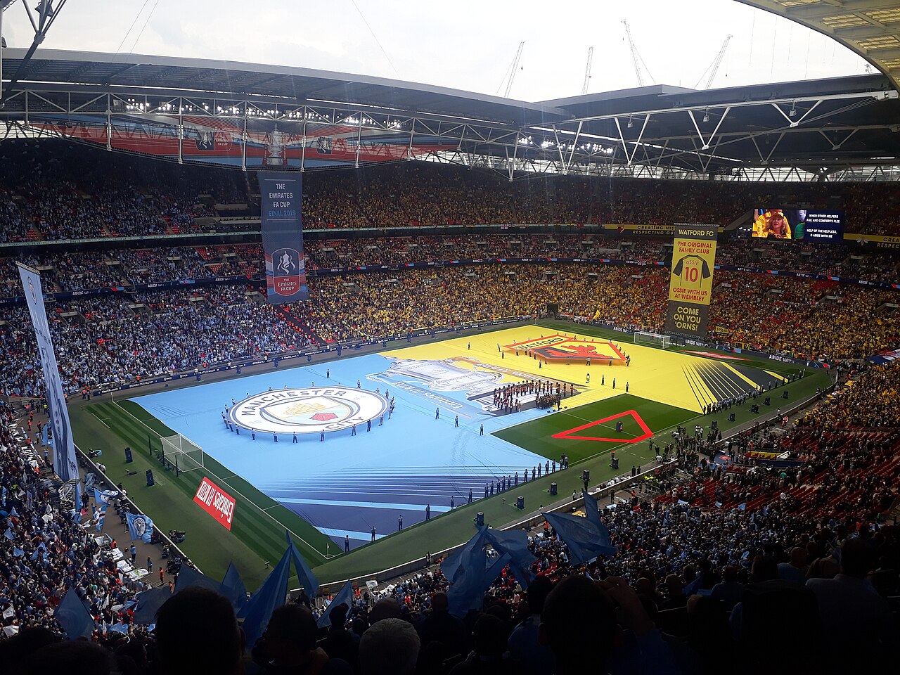 Wembley Stadium hosting a major cup final under lights