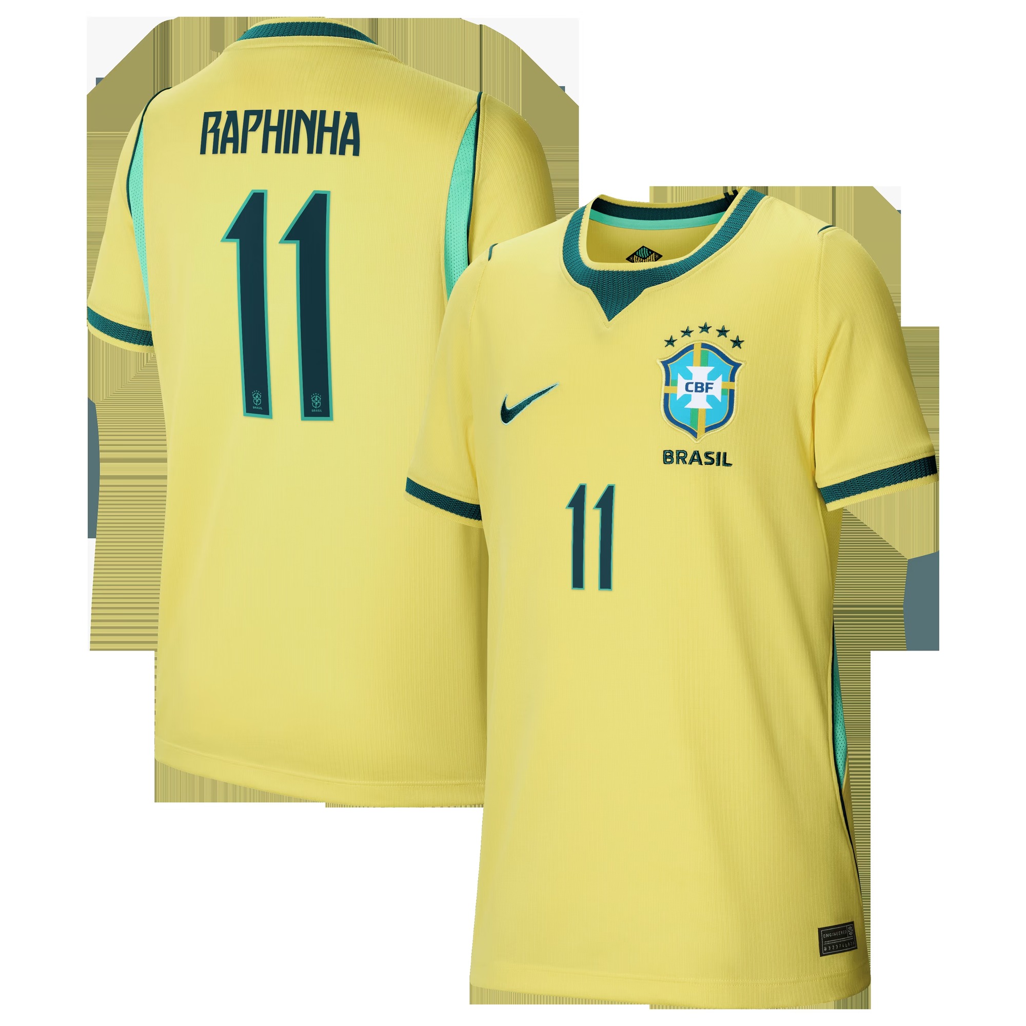 Raphinha Brazil National Team Youth 2026 Home Stadium Replica Jersey - Yellow
