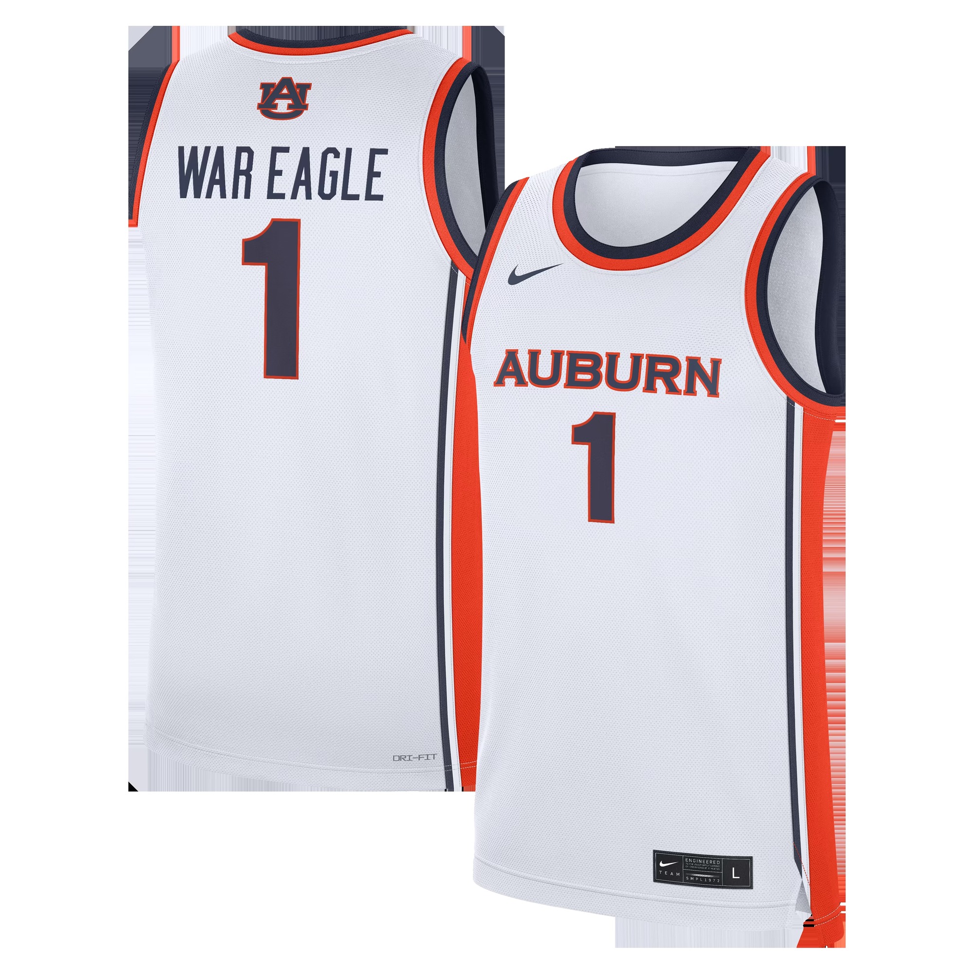Auburn Tigers #1 Home War Eagle Replica Basketball Jersey - White
