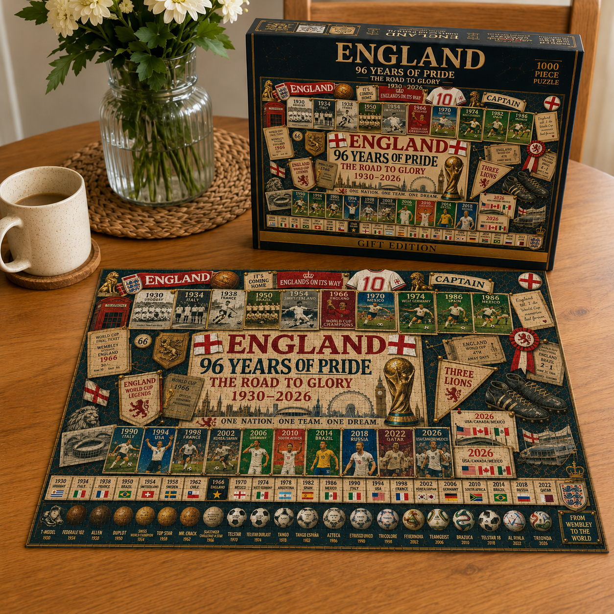 England 96-Year Glory Road World Cup Soccer "Road to Glory" Jigsaw Puzzle – 500/1000 Pieces