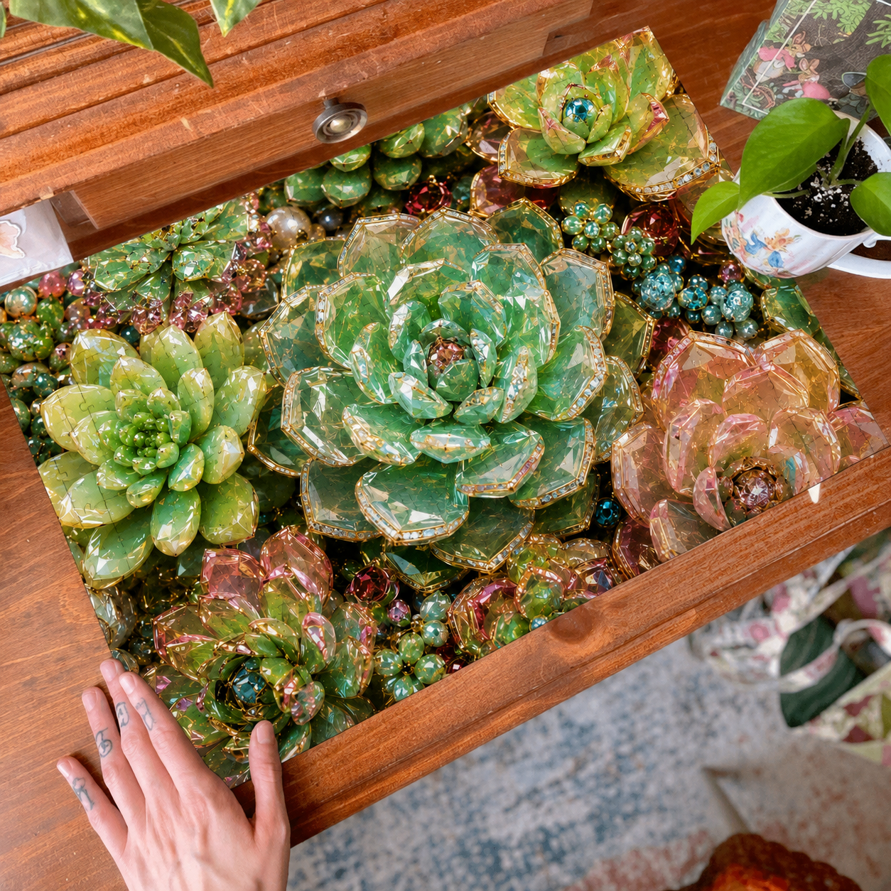 2026 Best gift – Sparkling Jewel Succulent Puzzle - 500/1000 Pieces