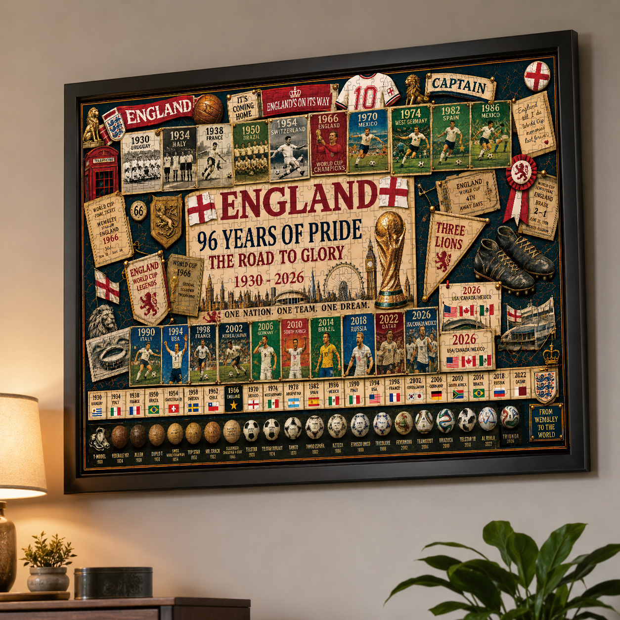 England 96-Year Glory Road World Cup Soccer "Road to Glory" Jigsaw Puzzle – 500/1000 Pieces