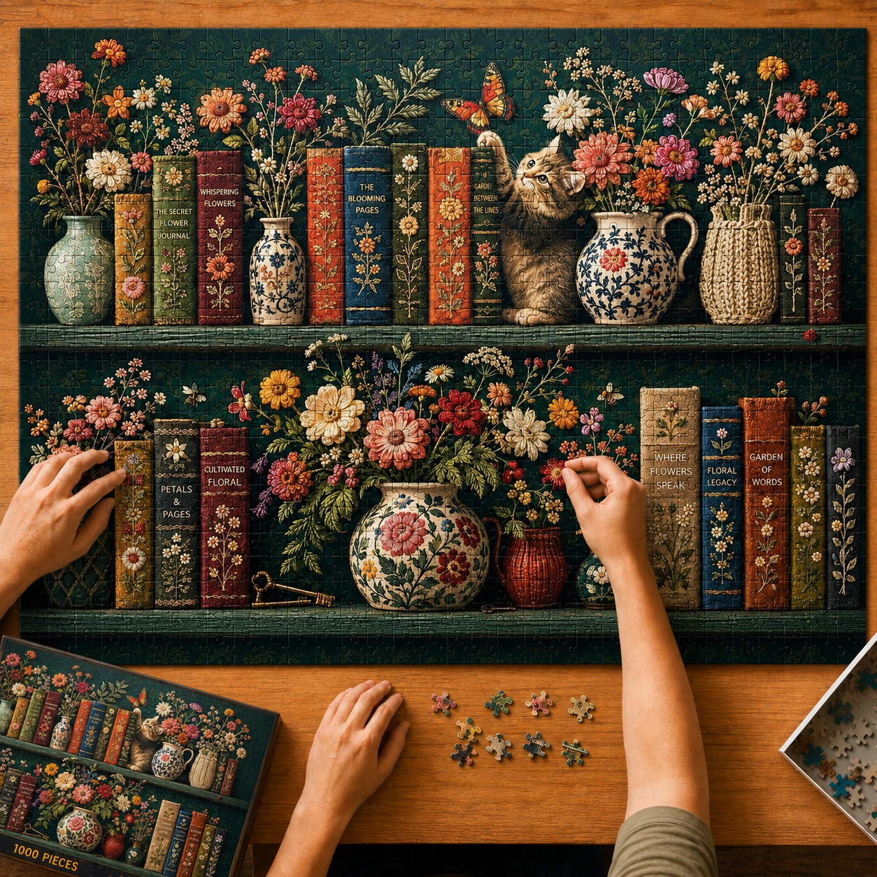 Vintage Blooming Bookshelf Jigsaw Puzzle