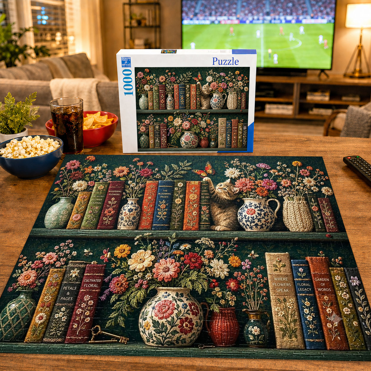 Vintage Blooming Bookshelf Jigsaw Puzzle