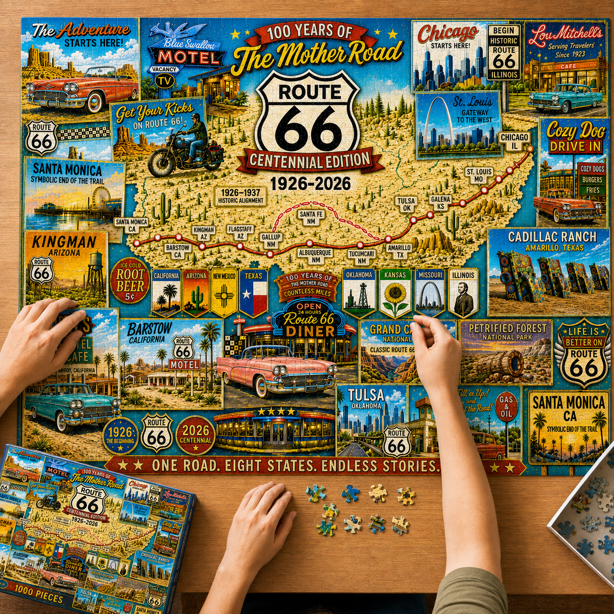 Route 66 Centennial Collector’s Puzzle 100 Years of the Mother Road — 1926–2026🎁