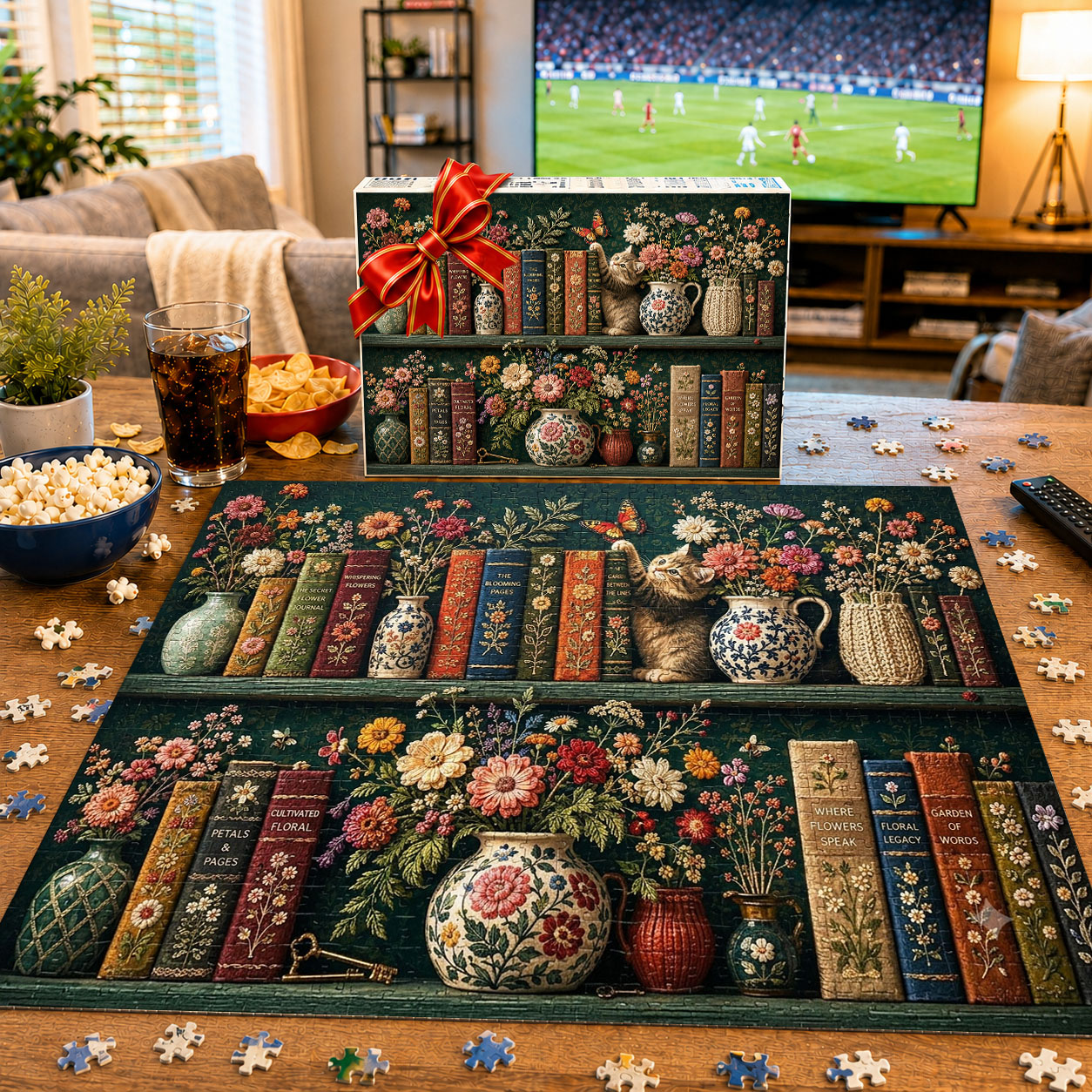 Vintage Blooming Bookshelf Jigsaw Puzzle