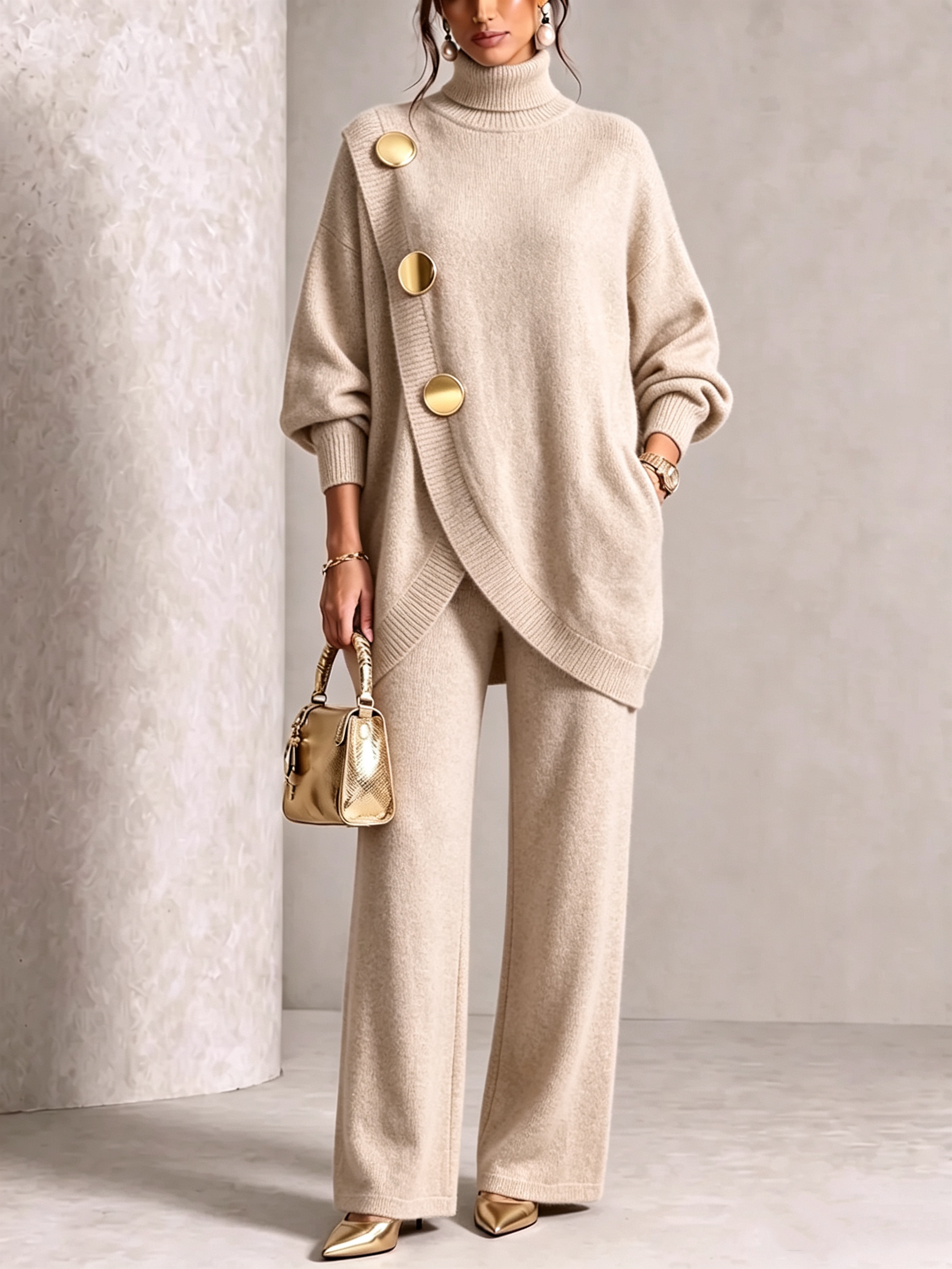 ⏰ LAST DAY SAVE 49% 💥 Elegant Knit Asymmetrical Button Set-simplysoftwear