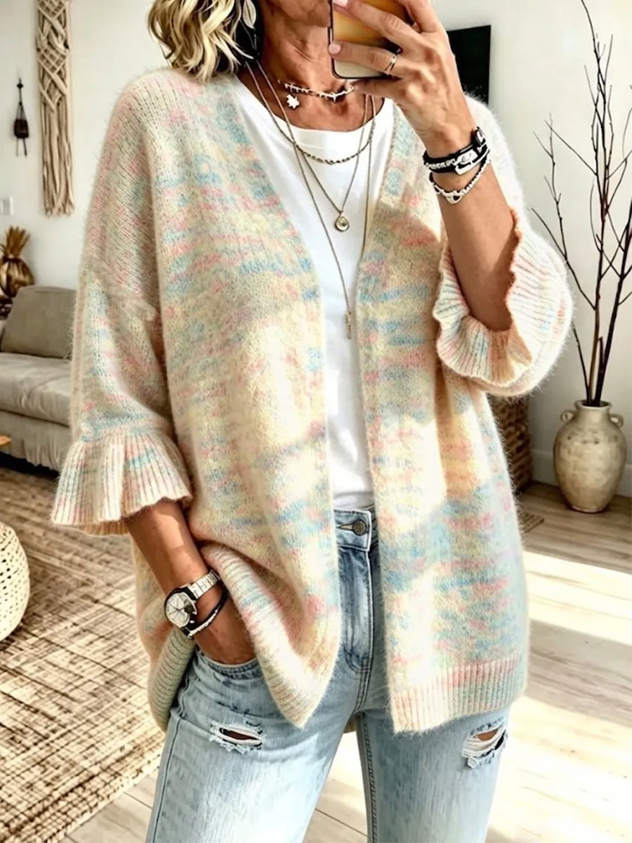 New Arrival🔥 Solid-color, Loose-fit, Casual Knit Cardigan With Three-quarter Sleeves-halonarra