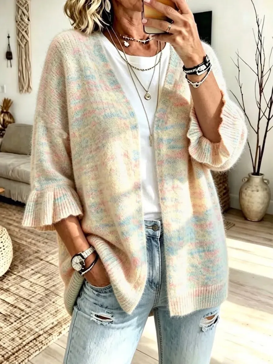 New Arrival🔥 Solid-color, Loose-fit, Casual Knit Cardigan With Three-quarter Sleeves-halonarra