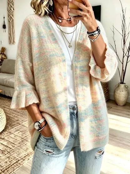 New Arrival🔥 Solid-color, Loose-fit, Casual Knit Cardigan With Three-quarter Sleeves-halonarra