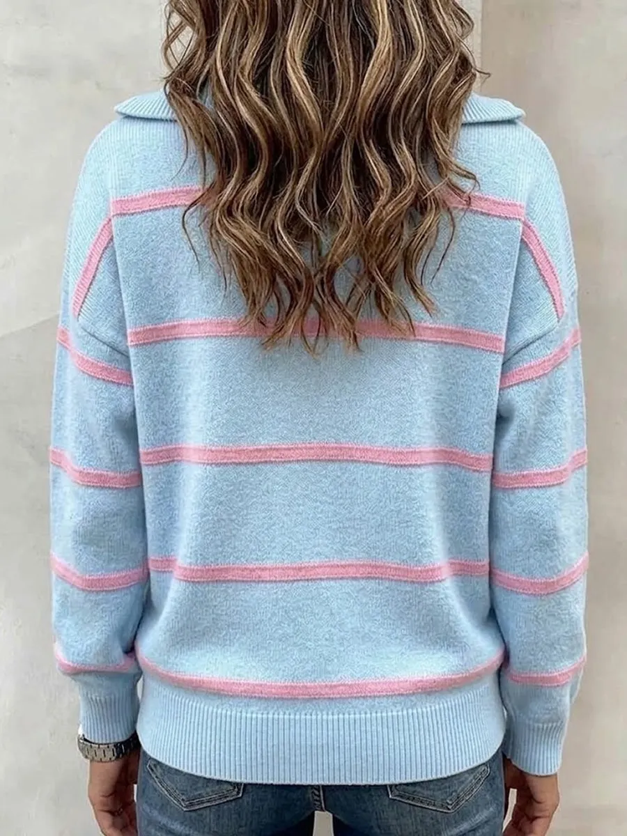 CLEARANCE SALE🔥 Loose-fit Striped Zip-up Sweater-simplysoftwear