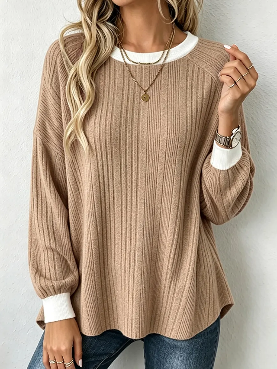CLEARANCE SALE🔥 Cozy Chic Contrast Trim Ribbed Sweater-simplysoftwear