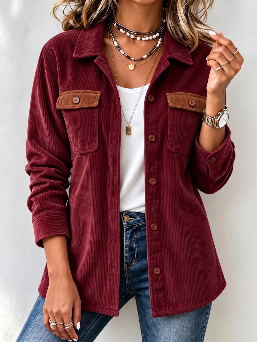 New Arrival🔥 Women's Contrast Pocket Corduroy Shacket-simplysoftwear